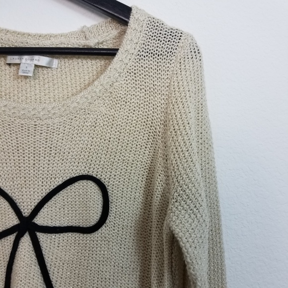 Lauren Conrad Metallic Knit Bow Sweater Gold Black - Picture 2 of 7